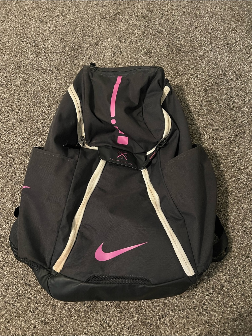 Nike Women’s Dark Grey and Pink Athletic Backpack
